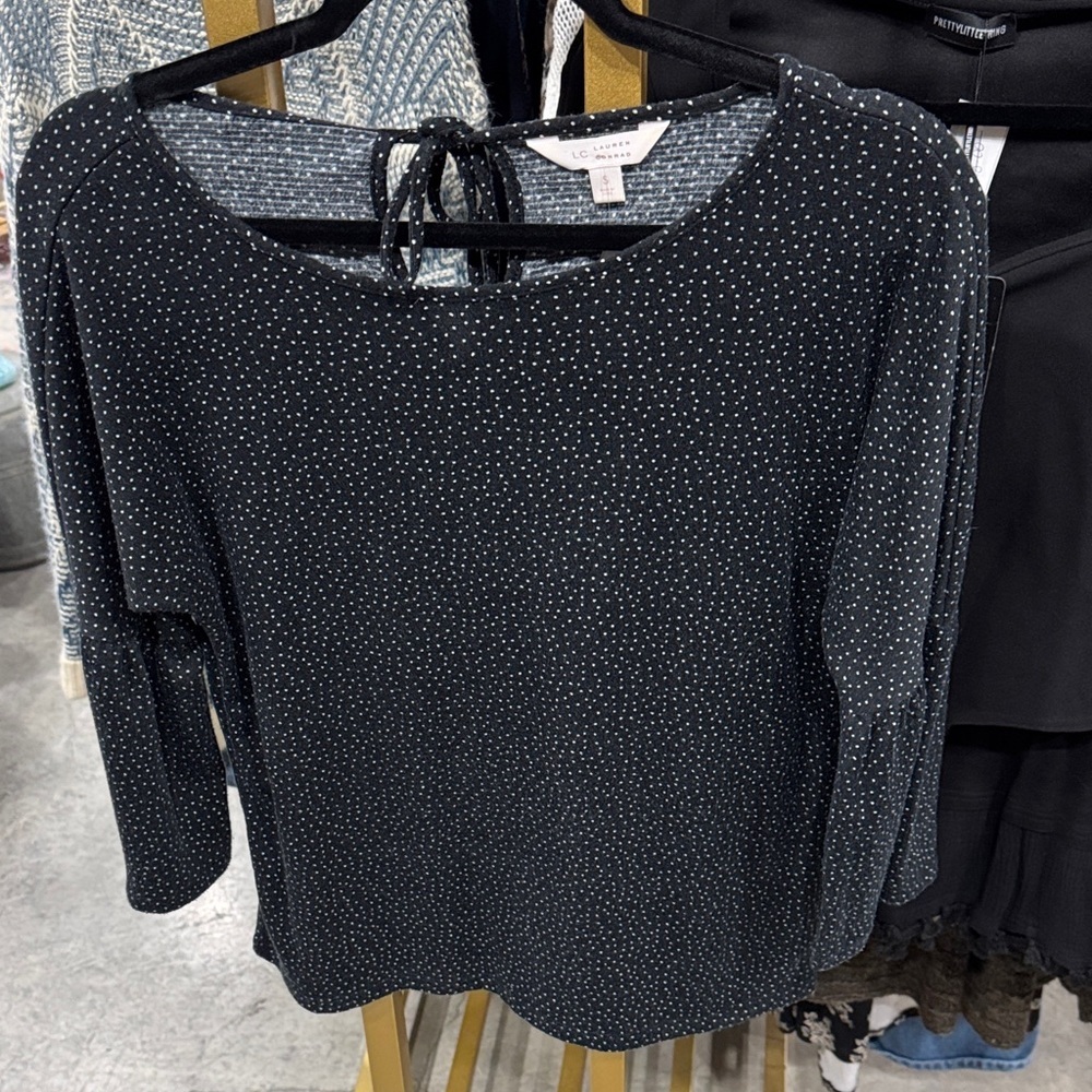 LC Lauren Conrad Black and White Polka Dot Blouse